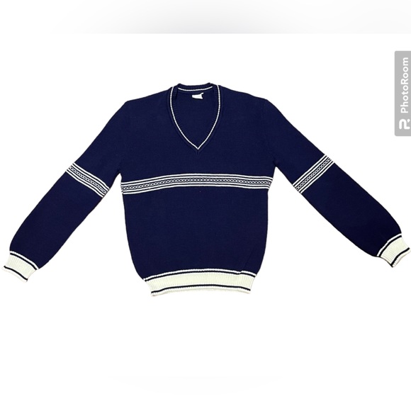 Navy blue/white striped V-neck sweater - Picture 3 of 5